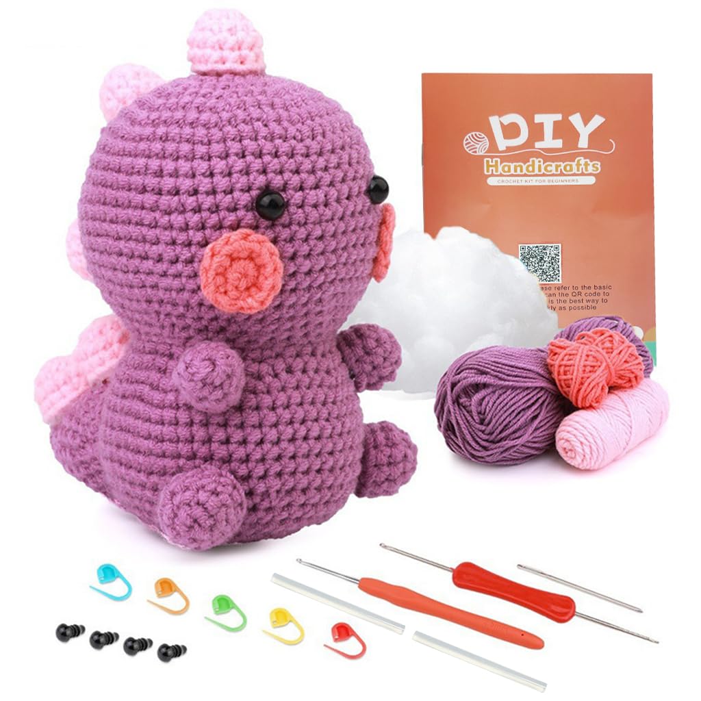 PATPAT Crochet Stuffed Animal Kit Crochet Kit for Beginners DIY Knitting Kit Full Set Crochet Starter Kit with Yarn, Polyester Fiber, Crochet Hooks, Tutorial Video, Kids Friends Gifts (Dinosaur) PATPAT Crochet Stuffed Animal Kit Crochet Kit for Beginners DIY Knitting Kit Full Set Crochet Starter Kit with Yarn, Polyester Fiber, Crochet Hooks, Tutorial Video, Kids Friends Gifts (Dinosaur)